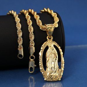 Virgin Mary 14k Gold Necklace + Pendant